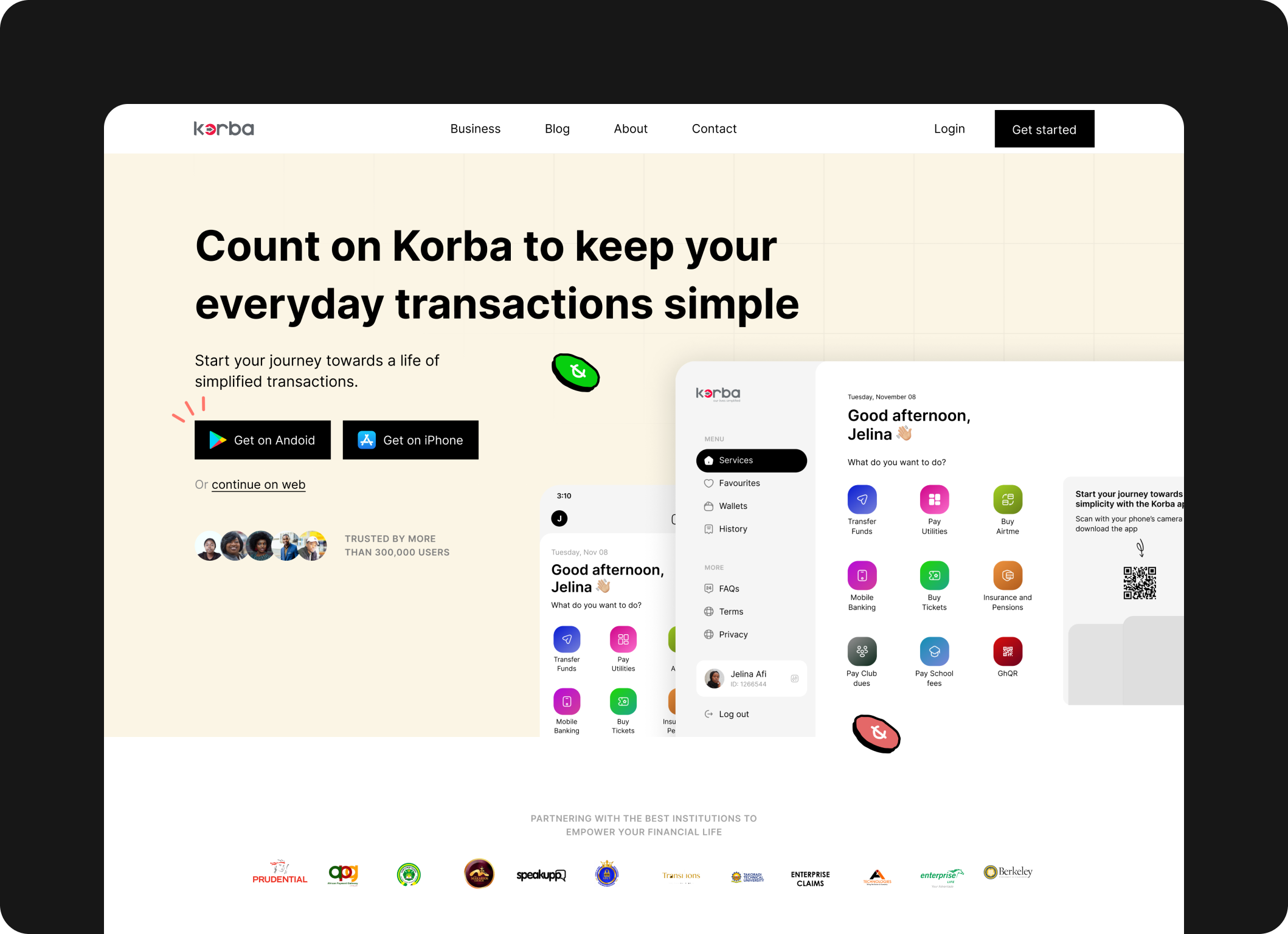 Korba landing page